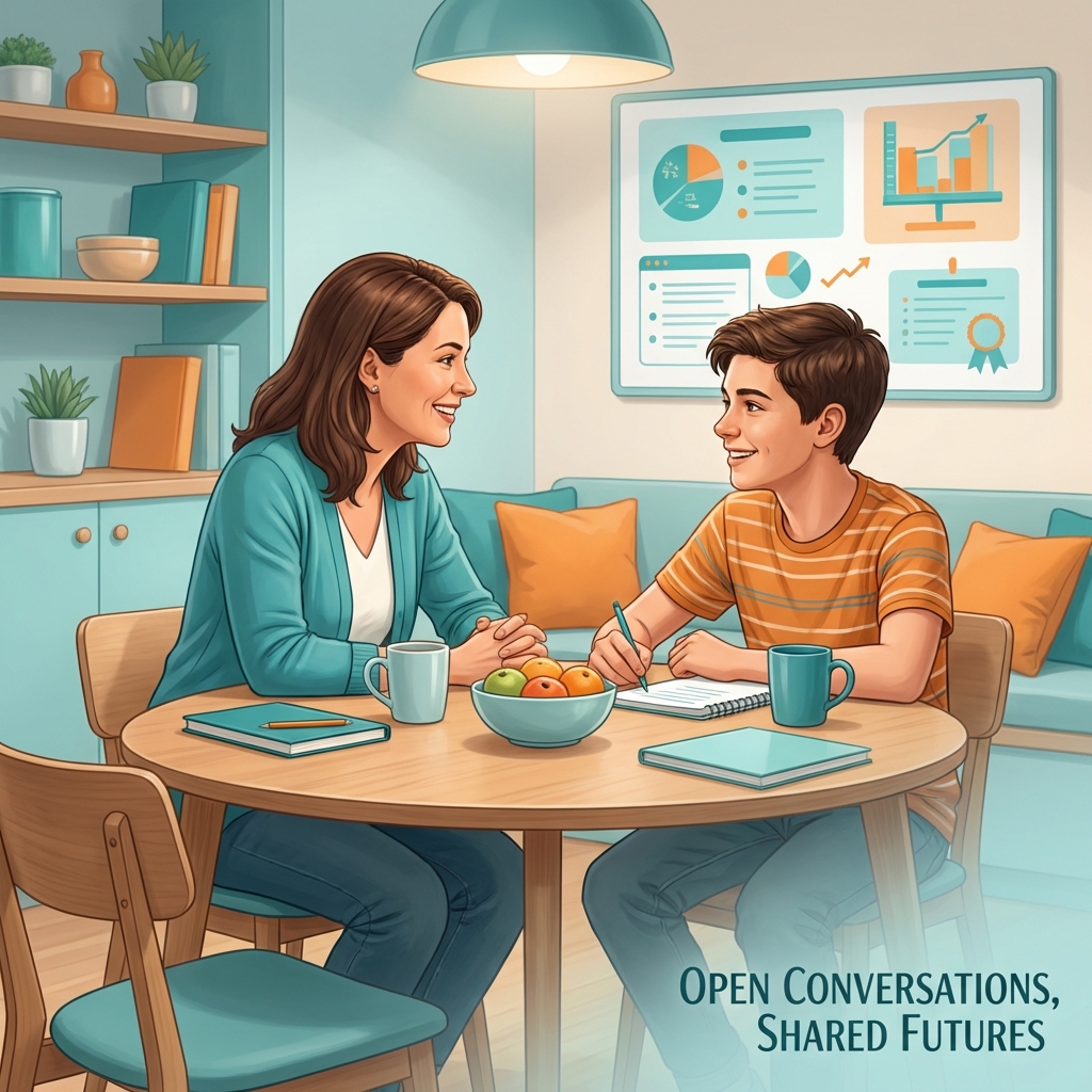 Comunicación Familiar: Padre e hijo conversando sin tecnología